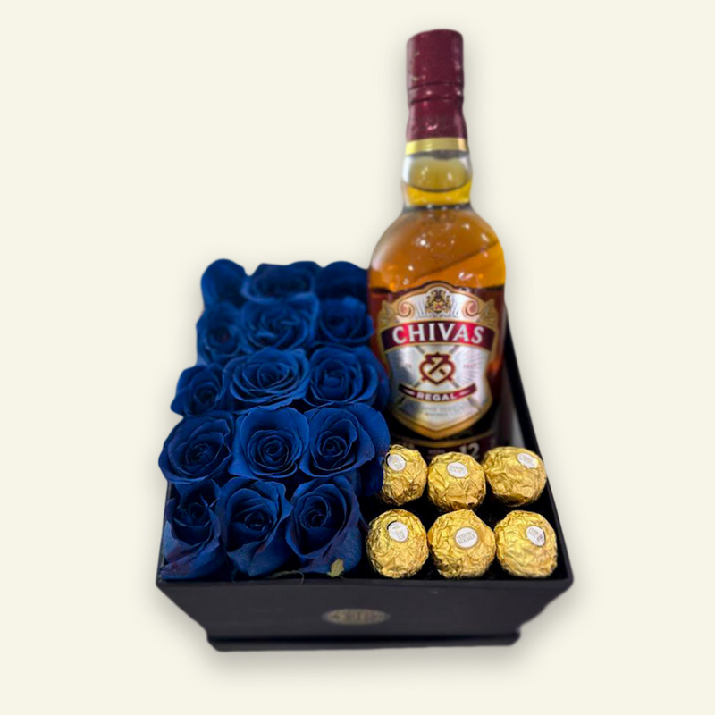 Arreglo Rosas Azules + Botella Whisky
