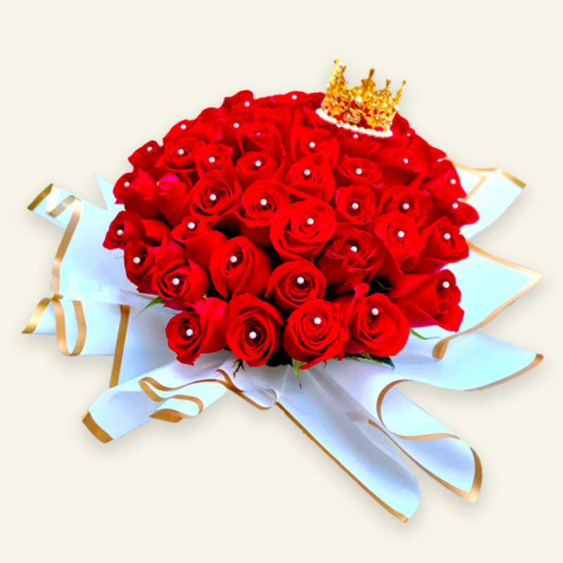Ramo de 50 Rosas Rojas con Corona